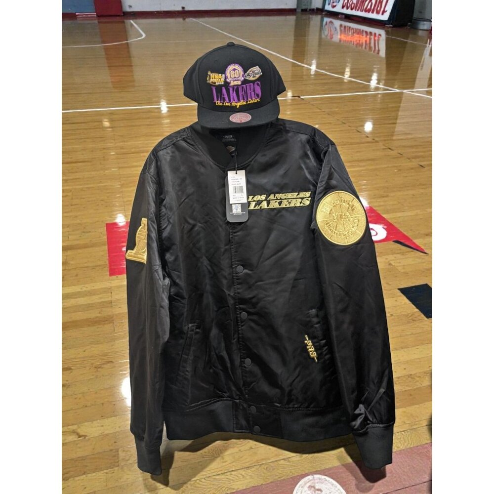 ProStandard Men's LA Lakers Satin Bomber Size L-Free Mitchell&Ness Snapback Hat